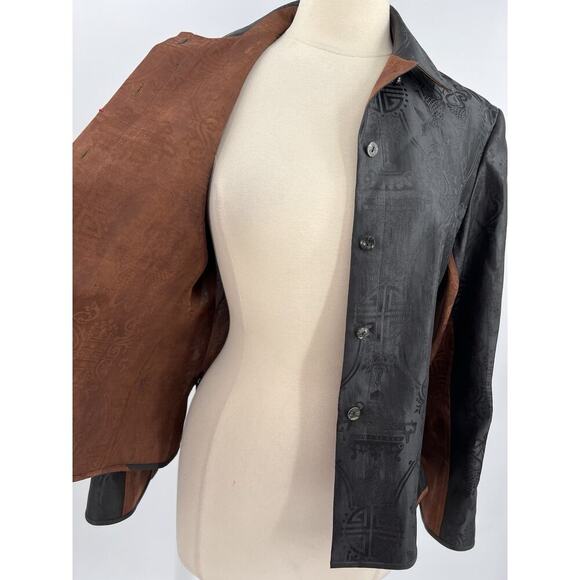 Sophie Hong Hand Dyed Silk Tailored Jacket Top Black Brown Size Medium - Picture 12 of 16